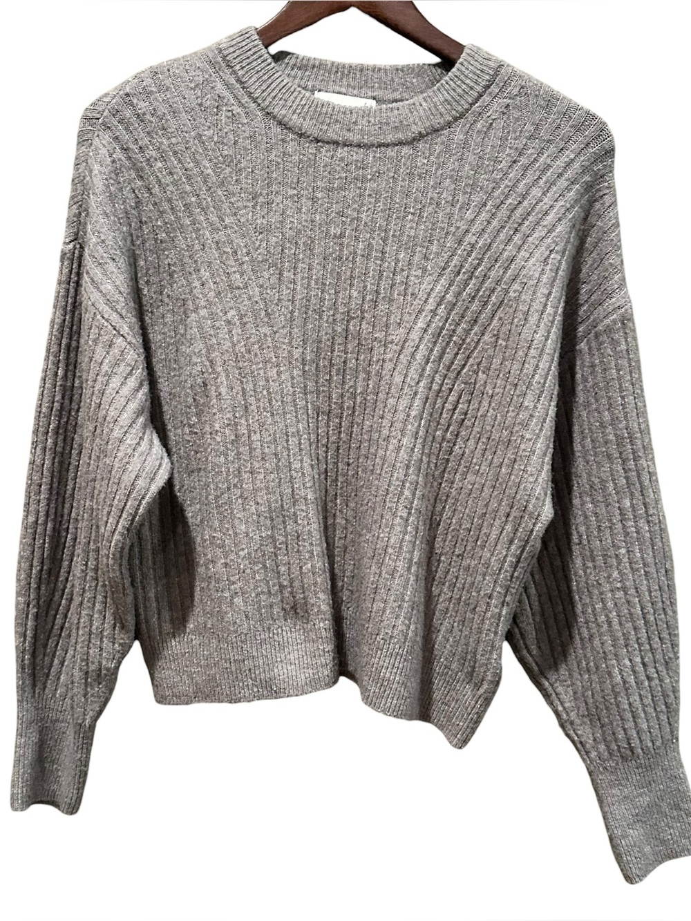 H&M Women's Gray Ribbed Knit Crew Neck Long Sleeve Pullover Sweater Size S